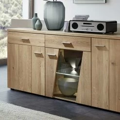 160x84x43 Wildeiche Sideboard Mit Glas Einsatz - Latesma -Landuva Shop 160x84x43 wildeiche sideboard mit glas einsatz und led beleuchtung latesma 02