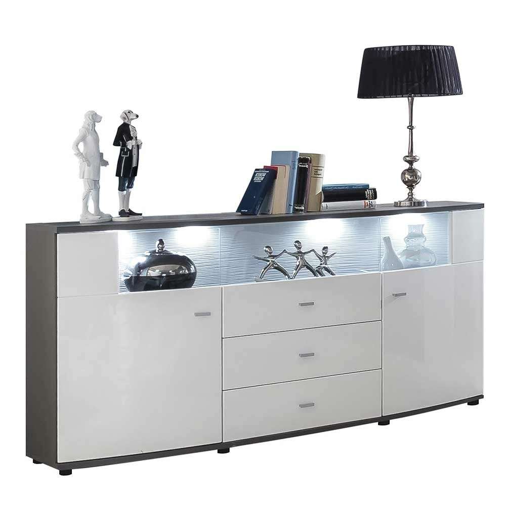 160x87x42 Hochglanz Sideboard mit Glaseinsatz - Secrema 160x87x42 Hochglanz Sideboard Mit Glaseinsatz - Secrema -Landuva Shop 160x87x42 hochglanz sideboard mit glaseinsatz in weiss anthrazit secrema 02