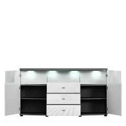 160x87x42 Hochglanz Sideboard Mit Glaseinsatz - Secrema 5 160x87x42 Hochglanz Sideboard Mit Glaseinsatz - Secrema -Landuva Shop 160x87x42 hochglanz sideboard mit glaseinsatz in weiss anthrazit secrema 03