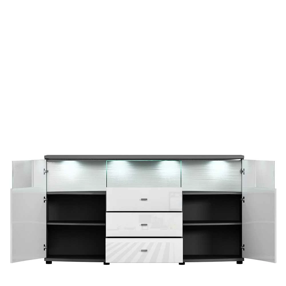 160x87x42 Hochglanz Sideboard mit Glaseinsatz - Secrema 160x87x42 Hochglanz Sideboard Mit Glaseinsatz - Secrema -Landuva Shop 160x87x42 hochglanz sideboard mit glaseinsatz in weiss anthrazit secrema 03