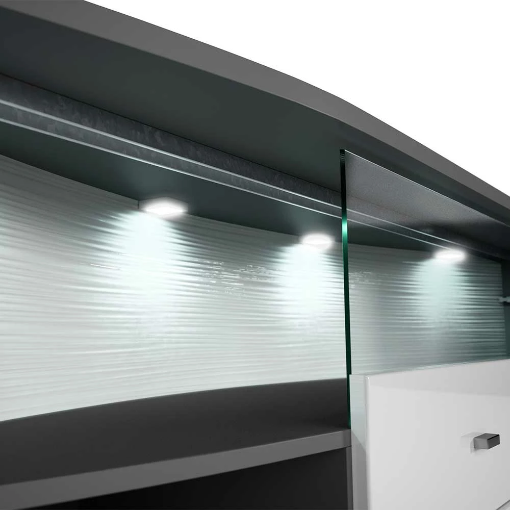 160x87x42 Hochglanz Sideboard mit Glaseinsatz - Secrema 160x87x42 Hochglanz Sideboard Mit Glaseinsatz - Secrema -Landuva Shop 160x87x42 hochglanz sideboard mit glaseinsatz in weiss anthrazit secrema 04