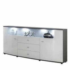 160x87x42 Hochglanz Sideboard Mit Glaseinsatz - Secrema