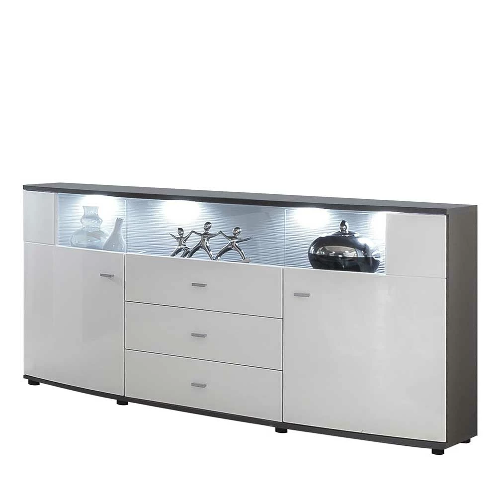 160x87x42 Hochglanz Sideboard mit Glaseinsatz - Secrema 160x87x42 Hochglanz Sideboard Mit Glaseinsatz - Secrema -Landuva Shop 160x87x42 hochglanz sideboard mit glaseinsatz in weiss anthrazit secrema f