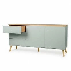 162cm Breite Kombikommode Im Retro Look Akdova In Grün & Eiche Furnier -Landuva Shop 162cm breite kombikommode im retro look in gruen eiche furnier akdova 02