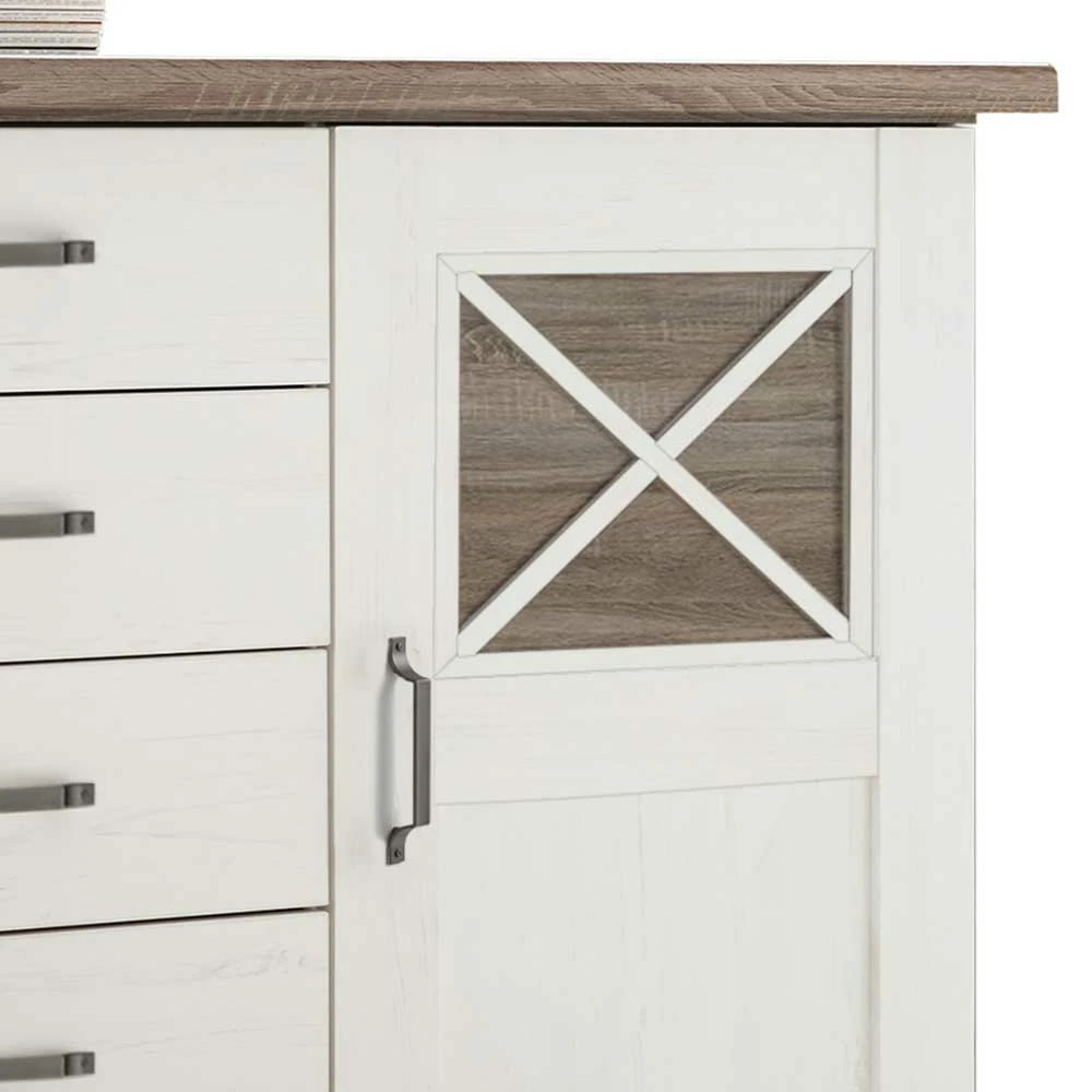 163x90x50 Landhaus Sideboard in Weiß & Pinie dunkel - Chesnur 163x90x50 Landhaus Sideboard In Weiß & Pinie Dunkel - Chesnur -Landuva Shop 163x90x50 landhaus sideboard in weiss pinie dunkel dekor mit sockelgestell chesnur 04