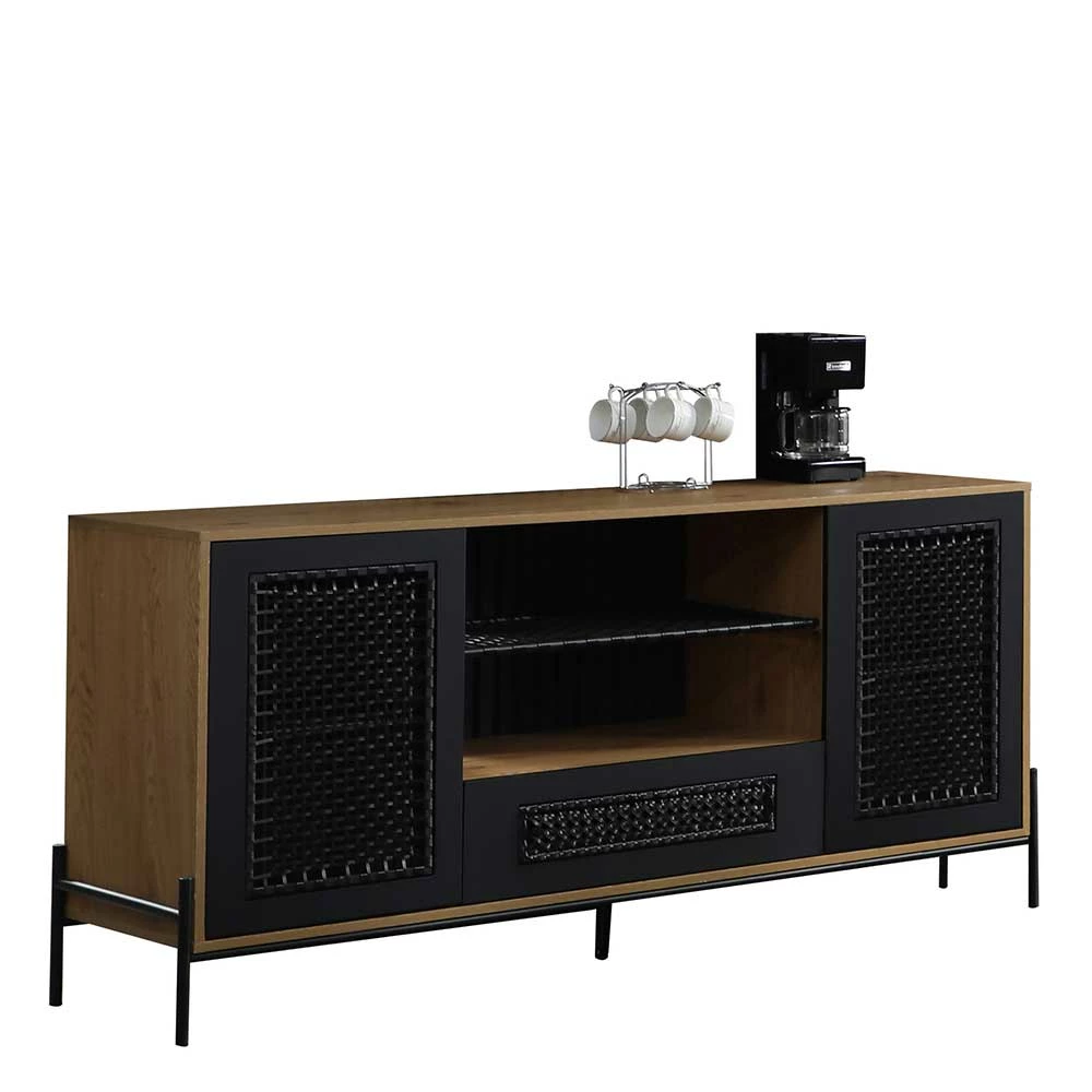 164x76x43 Design Sideboard mit Kunstrattan Geflecht - Zavias 164x76x43 Design Sideboard Mit Kunstrattan Geflecht - Zavias -Landuva Shop 164x76x43 design sideboard mit kunstrattan geflecht fuellungen in schwarz natur zavias 01