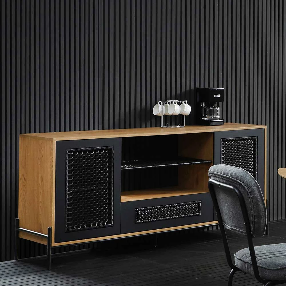 164x76x43 Design Sideboard mit Kunstrattan Geflecht - Zavias 164x76x43 Design Sideboard Mit Kunstrattan Geflecht - Zavias -Landuva Shop 164x76x43 design sideboard mit kunstrattan geflecht fuellungen in schwarz natur zavias 02