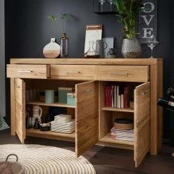 170x92x45 Wildeiche Sideboard Aus Geöltem Massivholz - Loitons -Landuva Shop 170x92x45 wildeiche sideboard aus geoeltem massivholz mit metallgriffen loitons 02