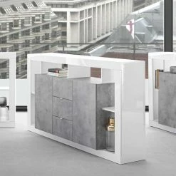 172x102x42 Wohnzimmer Schrank In Weiß HG & Beton NB - Harrisons I -Landuva Shop 172x102x42 wohnzimmer schrank in weiss hg beton nb mit metallgriffen harrisons i 03