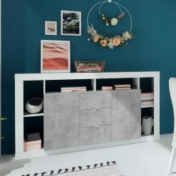 172x102x42 Wohnzimmer Schrank In Weiß HG & Beton NB - Harrisons I -Landuva Shop 172x102x42 wohnzimmer schrank in weiss hg beton nb mit metallgriffen harrisons i 05