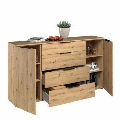 180 Cm Breites Sideboard Mit 100 Cm Höhe - Vunsci -Landuva Shop 180 cm breites sideboard mit 100 cm hoehe in holzoptik asteiche vunsci 03