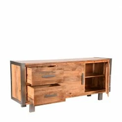180x78x45 Cm Sideboard Aus Massivholz Mango - Suvernos 4 180x78x45 Cm Sideboard Aus Massivholz Mango - Suvernos -Landuva Shop 180x78x45 cm sideboard aus massivholz mango in natur mit metall in grau suvernos 02