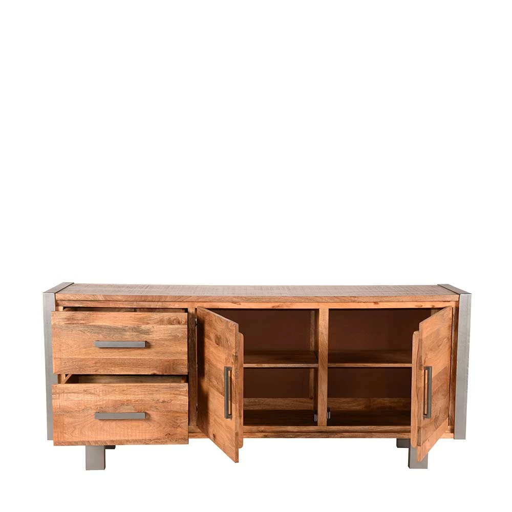 180x78x45 cm Sideboard aus Massivholz Mango - Suvernos 180x78x45 Cm Sideboard Aus Massivholz Mango - Suvernos -Landuva Shop 180x78x45 cm sideboard aus massivholz mango in natur mit metall in grau suvernos 03