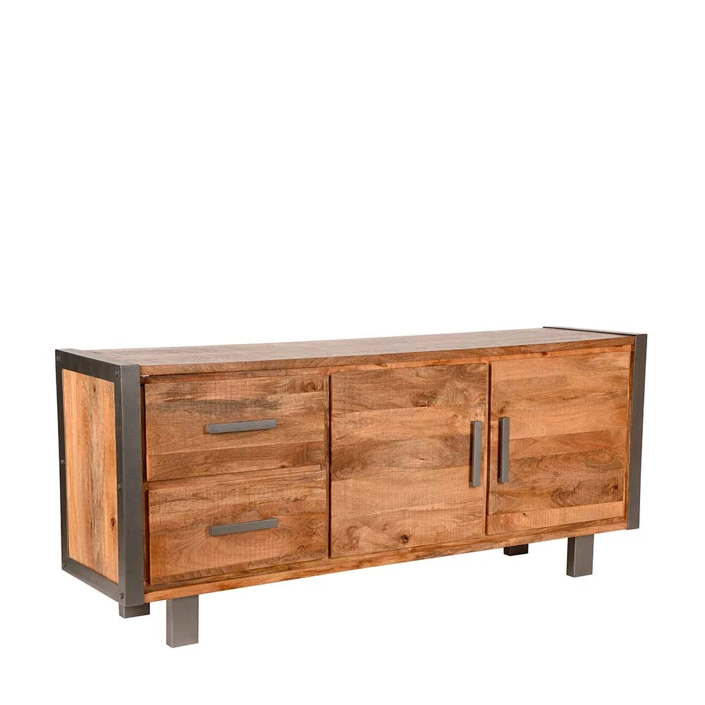 180x78x45 cm Sideboard aus Massivholz Mango - Suvernos 180x78x45 Cm Sideboard Aus Massivholz Mango - Suvernos -Landuva Shop 180x78x45 cm sideboard aus massivholz mango in natur mit metall in grau suvernos f