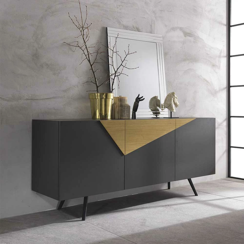 180x80x50 Design Anrichte mit drei Türen - Dioba 180x80x50 Design Anrichte Mit Drei Türen - Dioba -Landuva Shop 180x80x50 design anrichte mit drei tueren in anthrazit eiche furnier dioba 01