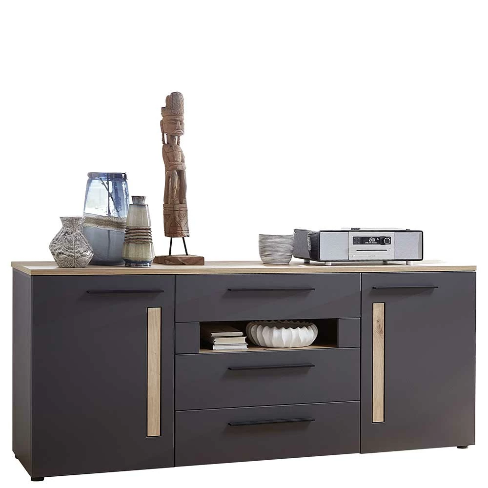 180x81x44 cm Sideboard in Dunkelgrau - Svanjon 180x81x44 Cm Sideboard In Dunkelgrau - Svanjon -Landuva Shop 180x81x44 cm sideboard in dunkelgrau wildeiche dekor svanjon f