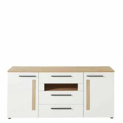 180x81x44 Sideboard In Weiß & Wildeiche Dekor - Cicek -Landuva Shop 180x81x44 sideboard in weiss wildeiche dekor 2 tuerig 3 schubladen fach cicek 02