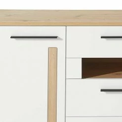 180x81x44 Sideboard In Weiß & Wildeiche Dekor - Cicek -Landuva Shop 180x81x44 sideboard in weiss wildeiche dekor 2 tuerig 3 schubladen fach cicek 05