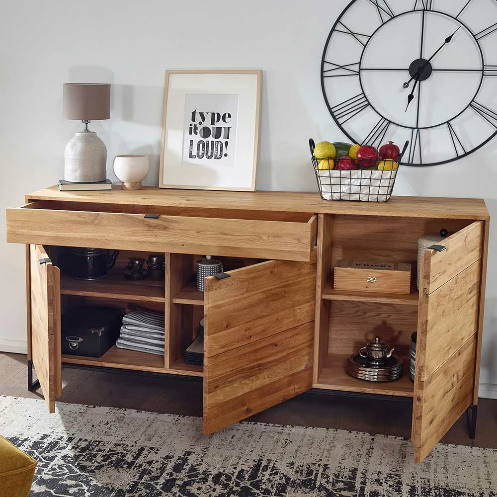 180x85x40 Wildeiche Sideboard 3-türig & Schublade - Varzado 180x85x40 Wildeiche Sideboard 3-türig & Schublade - Varzado -Landuva Shop 180x85x40 wildeiche sideboard 3 tuerig schublade mit buegelgestell aus metall varzado 02