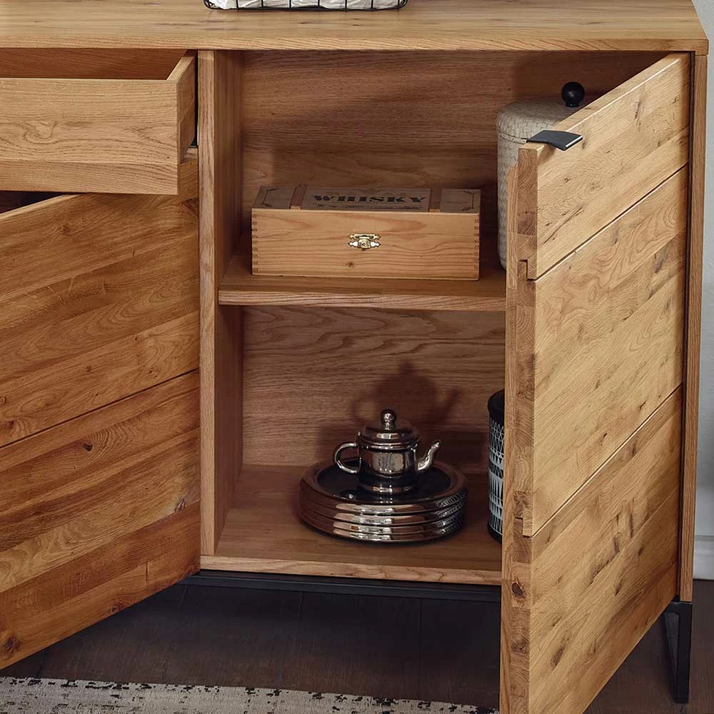 180x85x40 Wildeiche Sideboard 3-türig & Schublade - Varzado 180x85x40 Wildeiche Sideboard 3-türig & Schublade - Varzado -Landuva Shop 180x85x40 wildeiche sideboard 3 tuerig schublade mit buegelgestell aus metall varzado 04