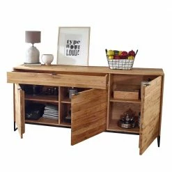 180x85x40 Wildeiche Sideboard 3-türig & Schublade - Varzado 7 180x85x40 Wildeiche Sideboard 3-türig & Schublade - Varzado -Landuva Shop 180x85x40 wildeiche sideboard 3 tuerig schublade mit buegelgestell aus metall varzado 05