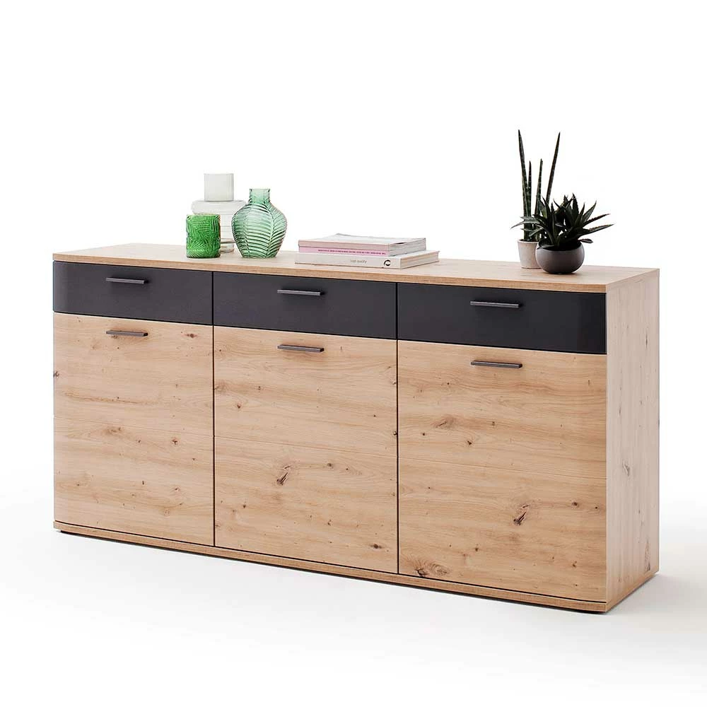 180x85x43 MDF Sideboard mit Sockelgestell - Vecenda 180x85x43 MDF Sideboard Mit Sockelgestell - Vecenda -Landuva Shop 180x85x43 mdf sideboard mit sockelgestell in eichefarben grau vecenda 01