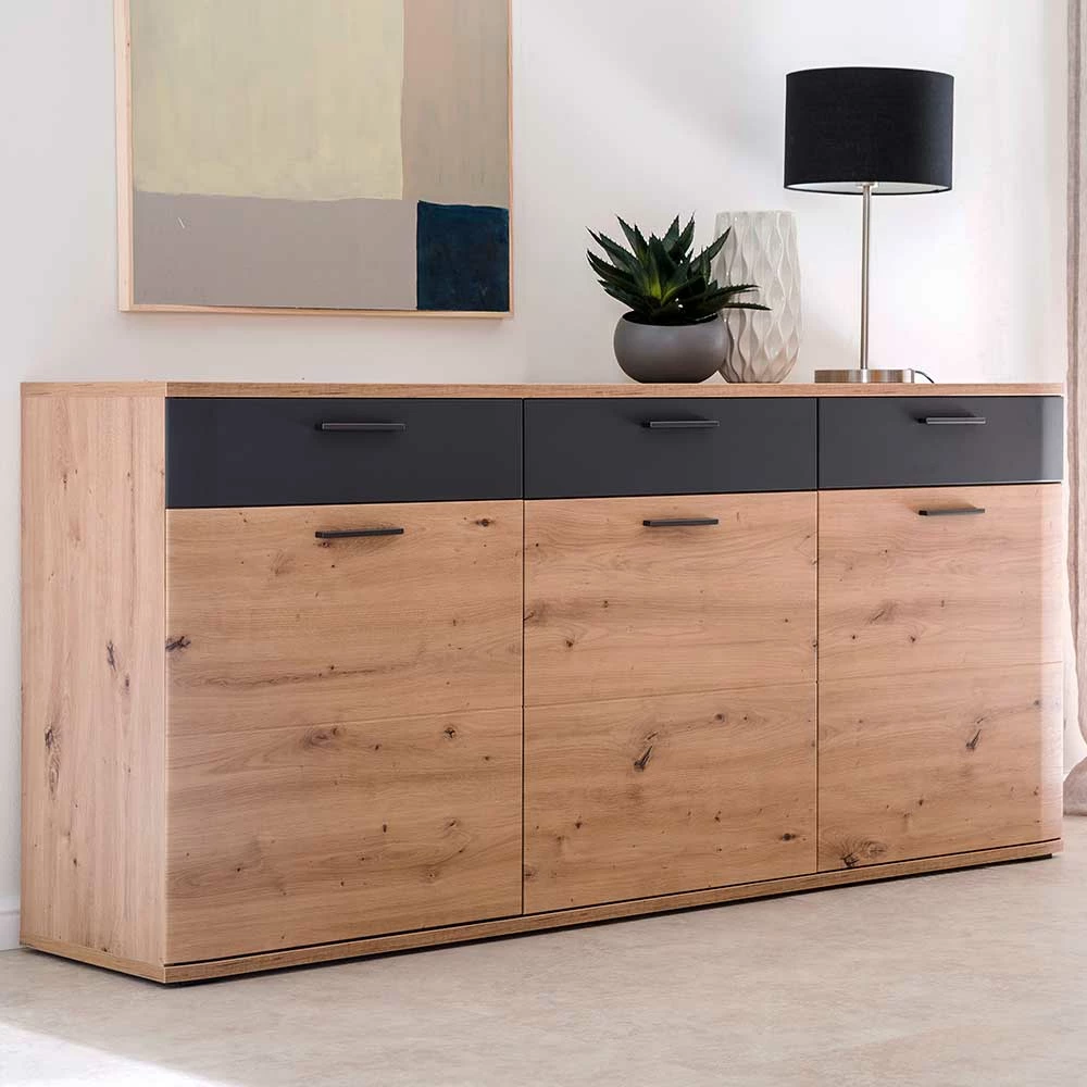 180x85x43 MDF Sideboard mit Sockelgestell - Vecenda 180x85x43 MDF Sideboard Mit Sockelgestell - Vecenda -Landuva Shop 180x85x43 mdf sideboard mit sockelgestell in eichefarben grau vecenda 02