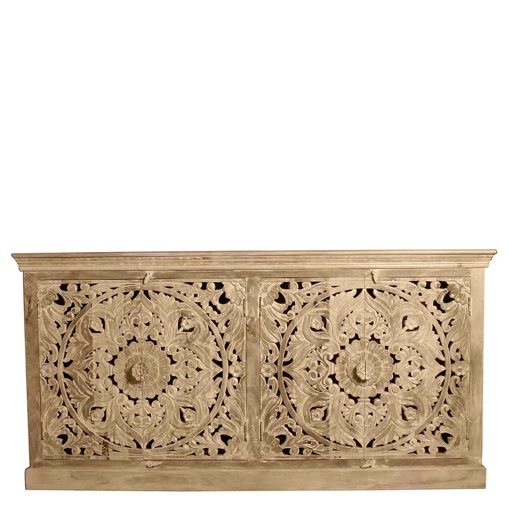 180x90x45 4-türiges Sideboard im Ethno Stil - Runiasa 180x90x45 4-türiges Sideboard Im Ethno Stil - Runiasa -Landuva Shop 180x90x45 4 tueriges sideboard im ethno stil aus white wash holz mit schnitzerei runiasa 02