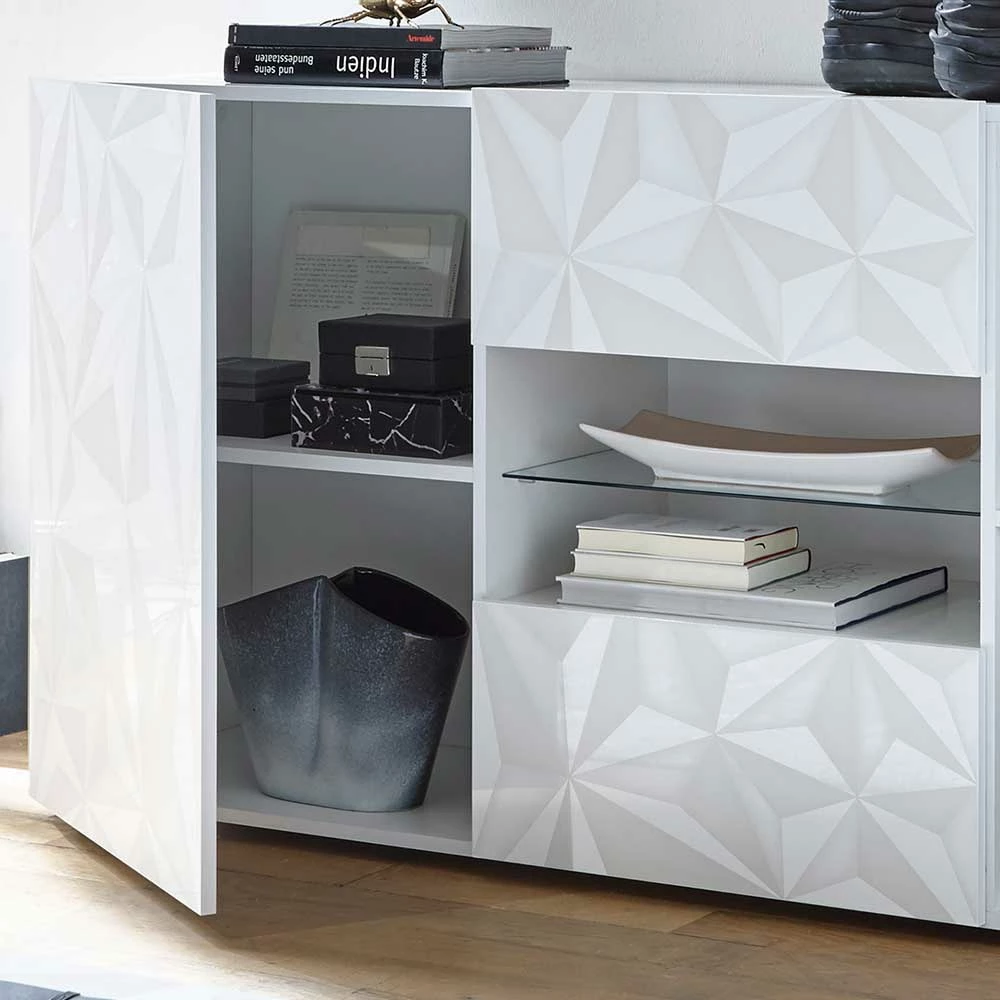 181x84x42 Designer-Sideboard in Glänzend-Weiß - Vovasoma 181x84x42 Designer-Sideboard In Glänzend-Weiß - Vovasoma -Landuva Shop 181x84x42 designer sideboard in glaenzend weiss mit muster druck vovasoma 03