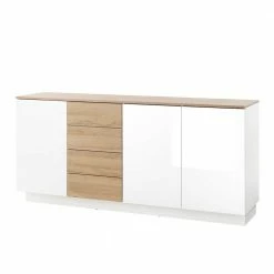 181x85x43 Wohnzimmer Schrank In Weiß Glanz & Wildeiche - Dailin II