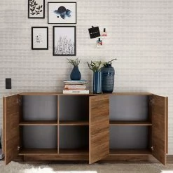 181x90x44 3-türiges Sideboard Mit Sockelgestell - Basento -Landuva Shop 181x90x44 3 tueriges sideboard mit sockelgestell in holzoptik natur basento 02