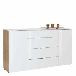 181x99x40 Hohes Sideboard In Weiß Glas - Ayfuna -Landuva Shop 181x99x40 hohes sideboard in weiss glas eiche dekor ayfuna 01
