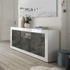 184x86x43 Sideboard Modern Zweifarbig - Voskala -Landuva Shop 184x86x43 sideboard modern zweifarbig in weiss glanz grau dekor voskala 02