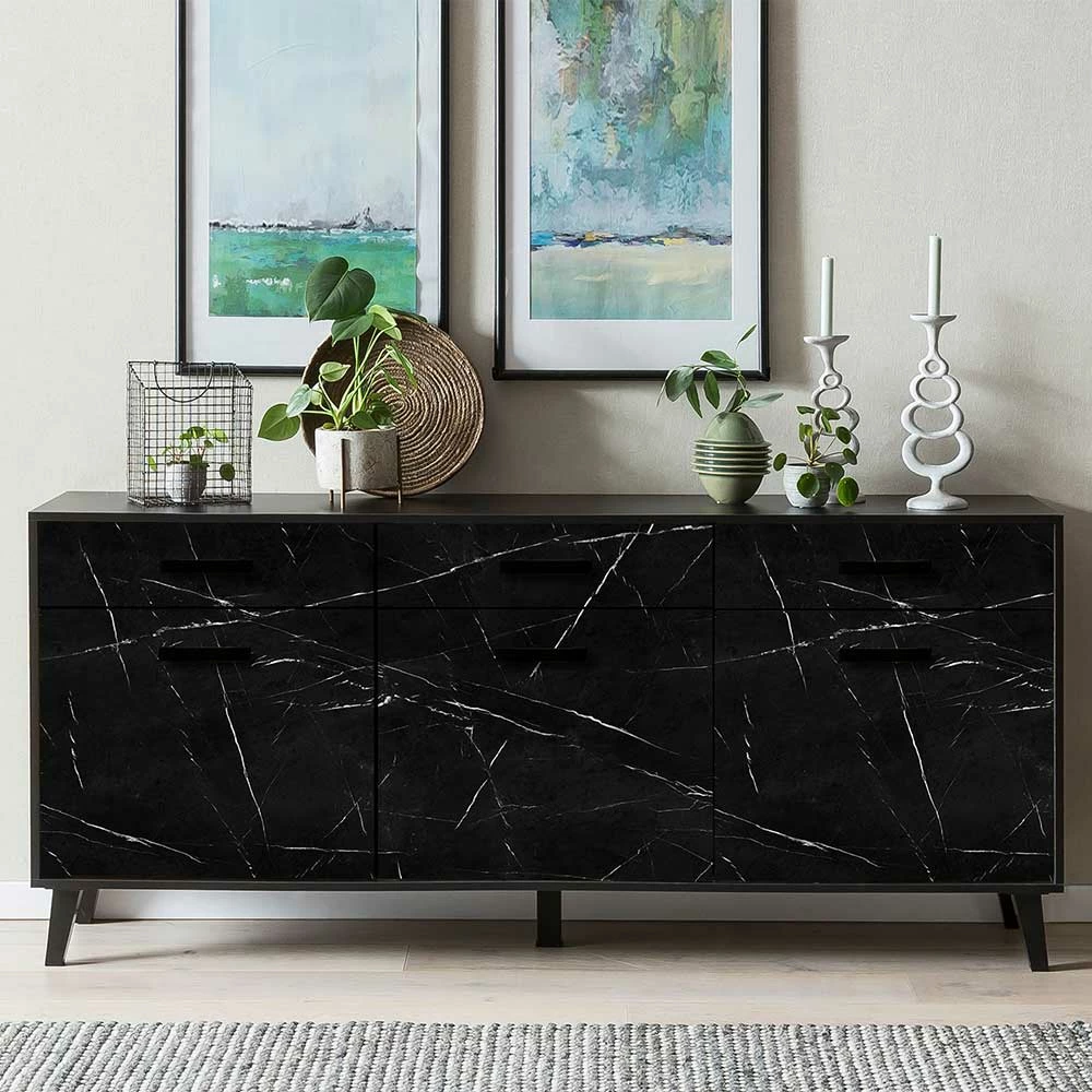 186x85x40 Sideboard in Marmoroptik Schwarz - Jaennos 186x85x40 Sideboard In Marmoroptik Schwarz - Jaennos -Landuva Shop 186x85x40 sideboard in marmoroptik schwarz 3 tueren 3 schubladen jaennos 01