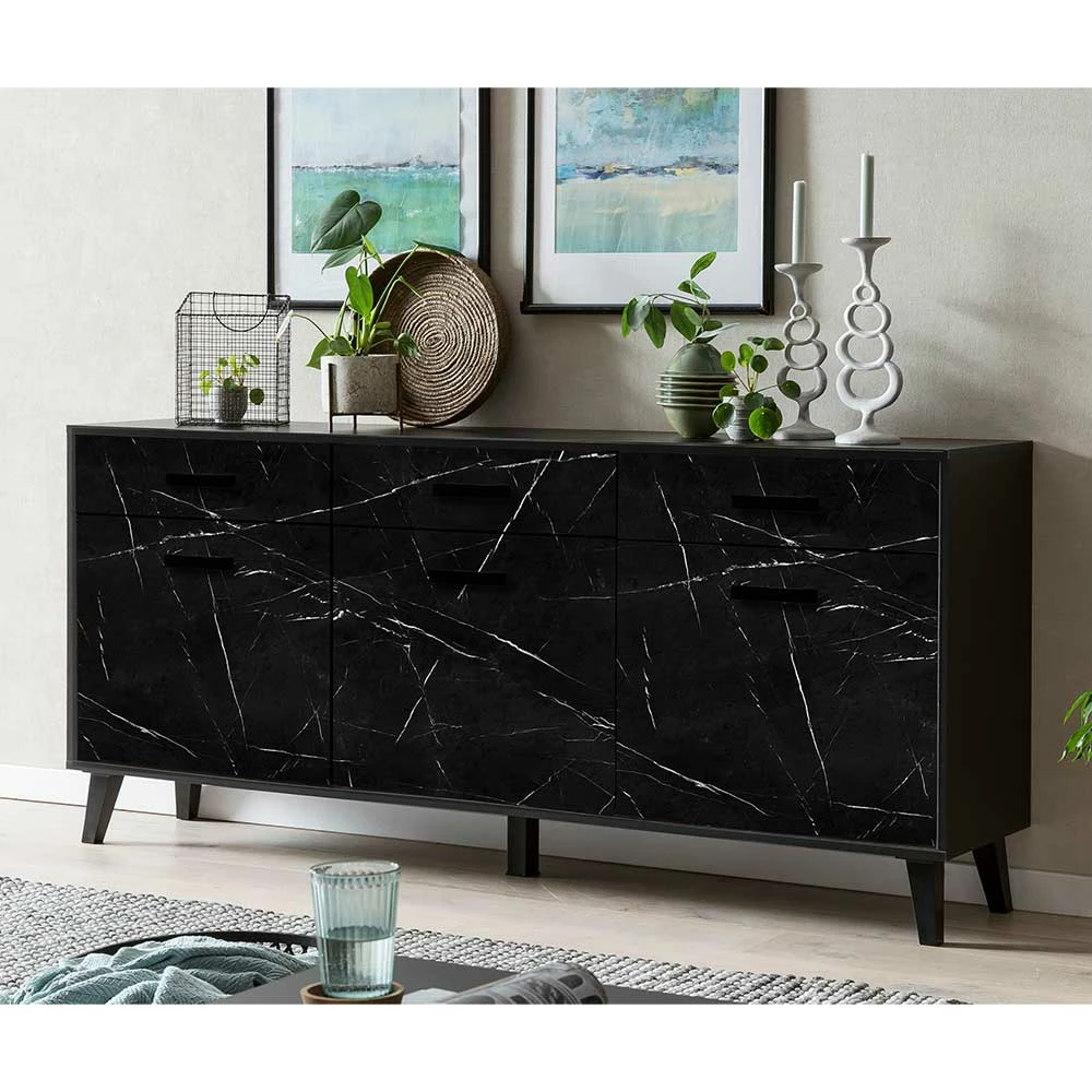 186x85x40 Sideboard in Marmoroptik Schwarz - Jaennos 186x85x40 Sideboard In Marmoroptik Schwarz - Jaennos -Landuva Shop 186x85x40 sideboard in marmoroptik schwarz 3 tueren 3 schubladen jaennos 02