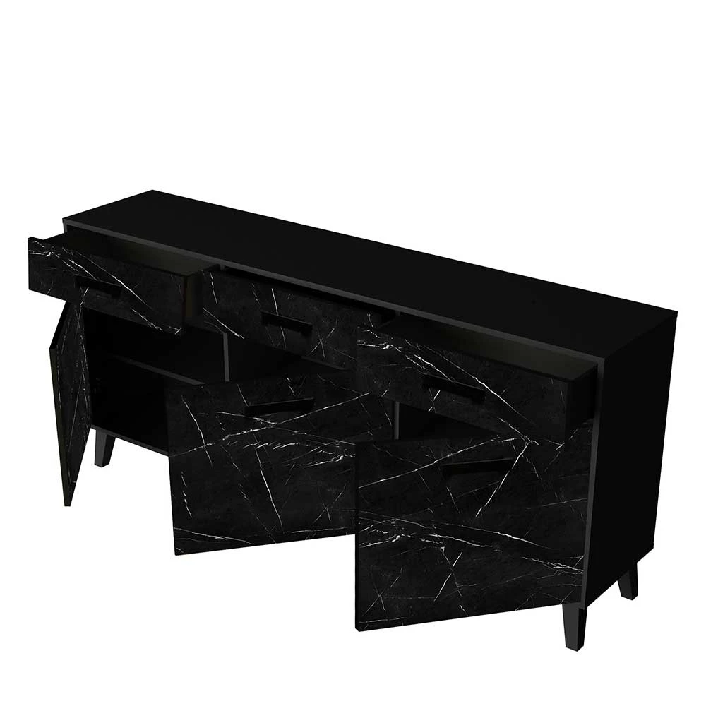 186x85x40 Sideboard in Marmoroptik Schwarz - Jaennos 186x85x40 Sideboard In Marmoroptik Schwarz - Jaennos -Landuva Shop 186x85x40 sideboard in marmoroptik schwarz 3 tueren 3 schubladen jaennos 05