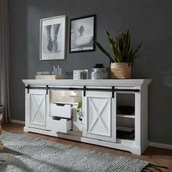 189x87x40 Landhaus Anrichte Mit Schiebetüren - Kuito -Landuva Shop 189x87x40 landhaus anrichte mit schiebetueren aus kiefer in weiss gewachst kuito 02