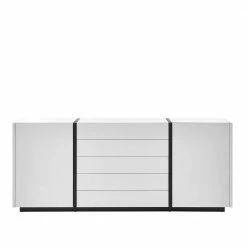 192cm Breite Wohnzimmer Kommode In Weiß - Laucata -Landuva Shop 192cm breite wohnzimmer kommode in weiss mit schwarz laucata 02