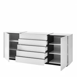 192cm Breite Wohnzimmer Kommode In Weiß - Laucata -Landuva Shop 192cm breite wohnzimmer kommode in weiss mit schwarz laucata 03