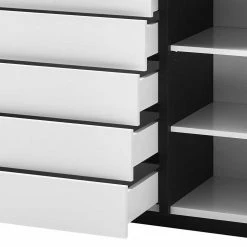 192cm Breite Wohnzimmer Kommode In Weiß - Laucata -Landuva Shop 192cm breite wohnzimmer kommode in weiss mit schwarz laucata 05