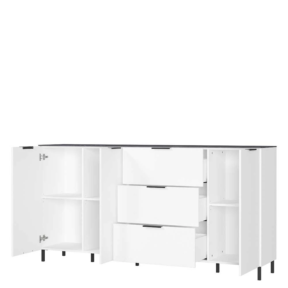 192x98x40 Große Anrichte in Weiß & Marmor - Mydenza 192x98x40 Große Anrichte In Weiß & Marmor - Mydenza -Landuva Shop 192x98x40 grosse anrichte in weiss marmor mit 3 tueren 3 schubladen mydenza 04