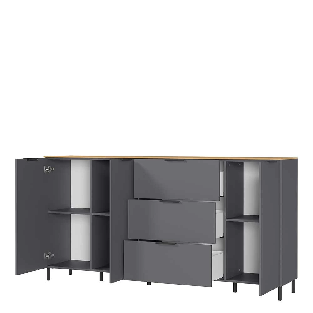 192x98x40 Hohes Sideboard in Dunkelgrau - Lurys 192x98x40 Hohes Sideboard In Dunkelgrau - Lurys -Landuva Shop 192x98x40 hohes sideboard in dunkelgrau mit wildeiche viel stauraum lurys 02