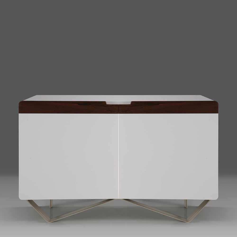 2-türige Design Kommode in Weiß & Nussbaum - Onesty 2-türige Design Kommode In Weiß & Nussbaum - Onesty -Landuva Shop 2 tuerige design kommode in weiss nussbaum mit buegelgestell aus metall onesty 01