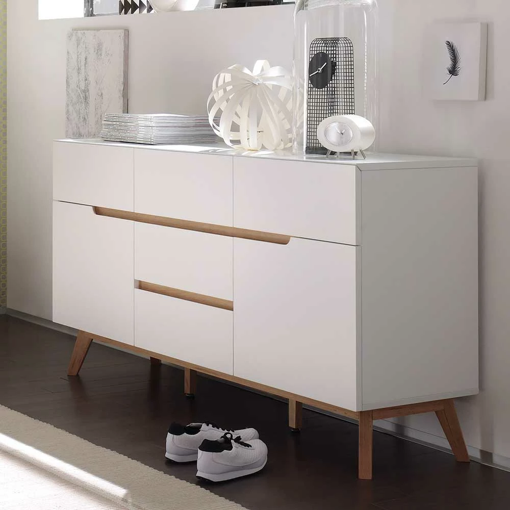 2-türige Retro Kommode mit 5 Schubladen Flacon in Weiß 2-türige Retro Kommode Mit 5 Schubladen Flacon In Weiß -Landuva Shop 2 tuerige retro kommode mit 5 schubladen in weiss eiche flacon 02