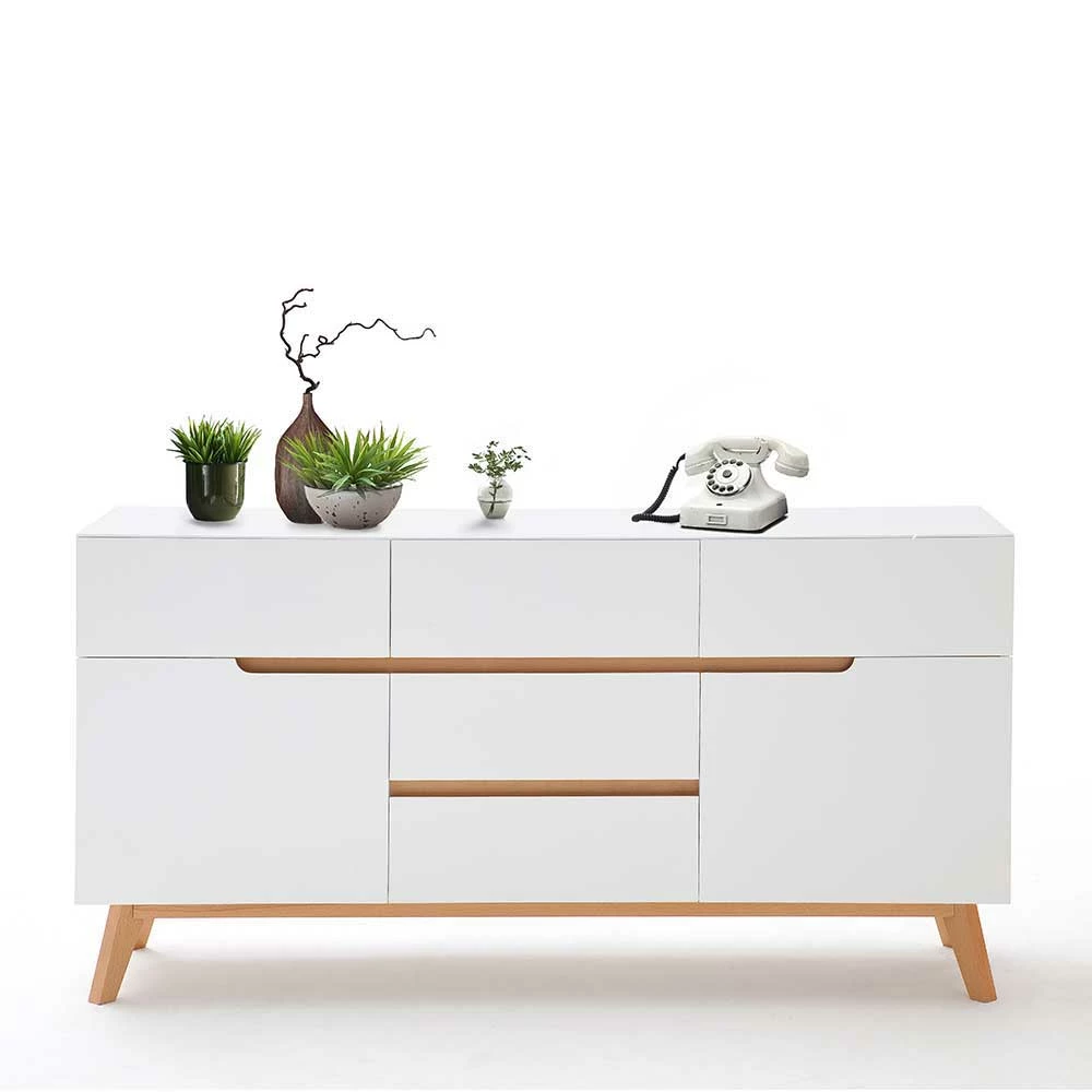 2-türige Retro Kommode mit 5 Schubladen Flacon in Weiß 2-türige Retro Kommode Mit 5 Schubladen Flacon In Weiß -Landuva Shop 2 tuerige retro kommode mit 5 schubladen in weiss eiche flacon 03