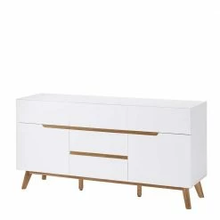 2-türige Retro Kommode Mit 5 Schubladen Flacon In Weiß