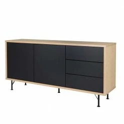 2-türiges Sideboard Mit 3 Schubladen Chicron In Schwarz & Eiche