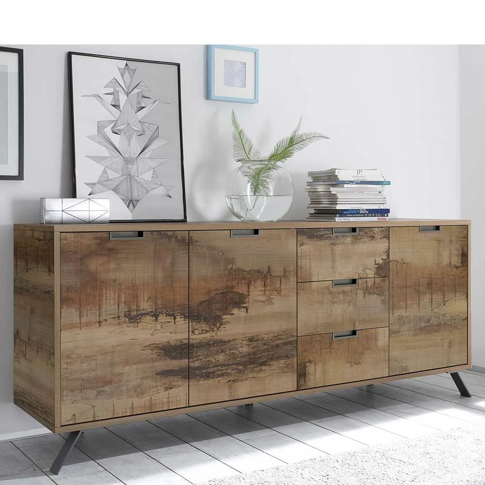 206x85x50 cm Sideboard mit Metall-Füßen - Shinoria 206x85x50 Cm Sideboard Mit Metall-Füßen - Shinoria -Landuva Shop 206x85x50 cm sideboard mit metall fuessen 3 tueren 3 schubladen shinoria 01