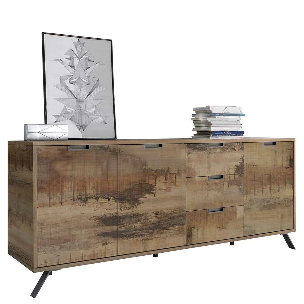 206x85x50 cm Sideboard mit Metall-Füßen - Shinoria 206x85x50 Cm Sideboard Mit Metall-Füßen - Shinoria -Landuva Shop 206x85x50 cm sideboard mit metall fuessen 3 tueren 3 schubladen shinoria f