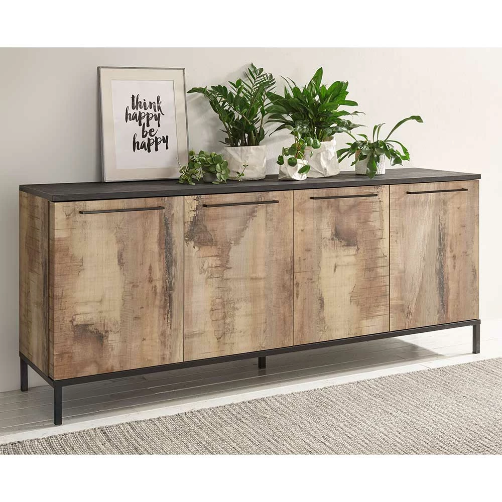 207x86x50 4-türiges Sideboard in Holz verwittert - Andicu 207x86x50 4-türiges Sideboard In Holz Verwittert - Andicu -Landuva Shop 207x86x50 4 tueriges sideboard in holz verwittert und schwarz andicu 01